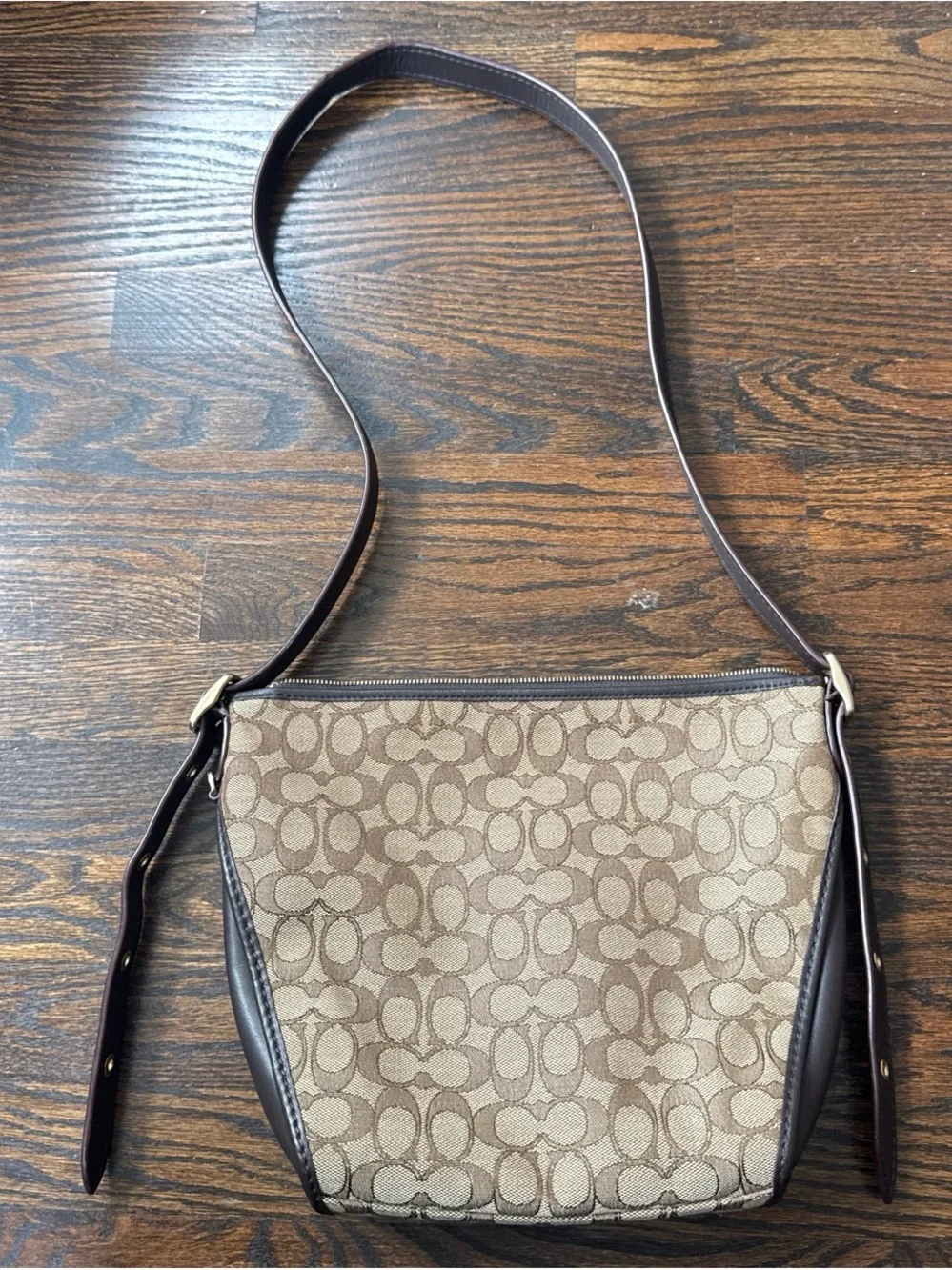 Coach Small Dufflette in Signature Canvas-Crossbody with Brown Leather Trim